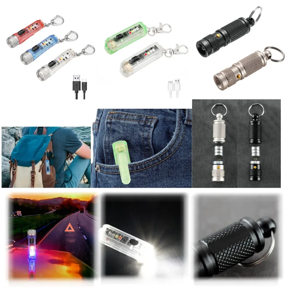 

Карманный фонарик с брелоком и пряжкой, USB-зарядка, светодиодный фонарь для повседневного использования, водонепроницаемый светильник ильн...