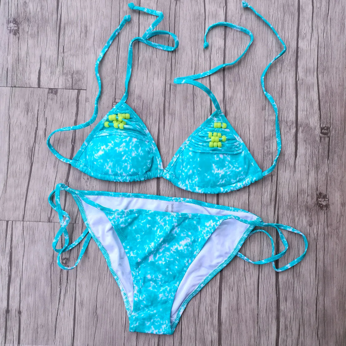 Женское бикини синий треугольный купальник с заниженной талией бразильские