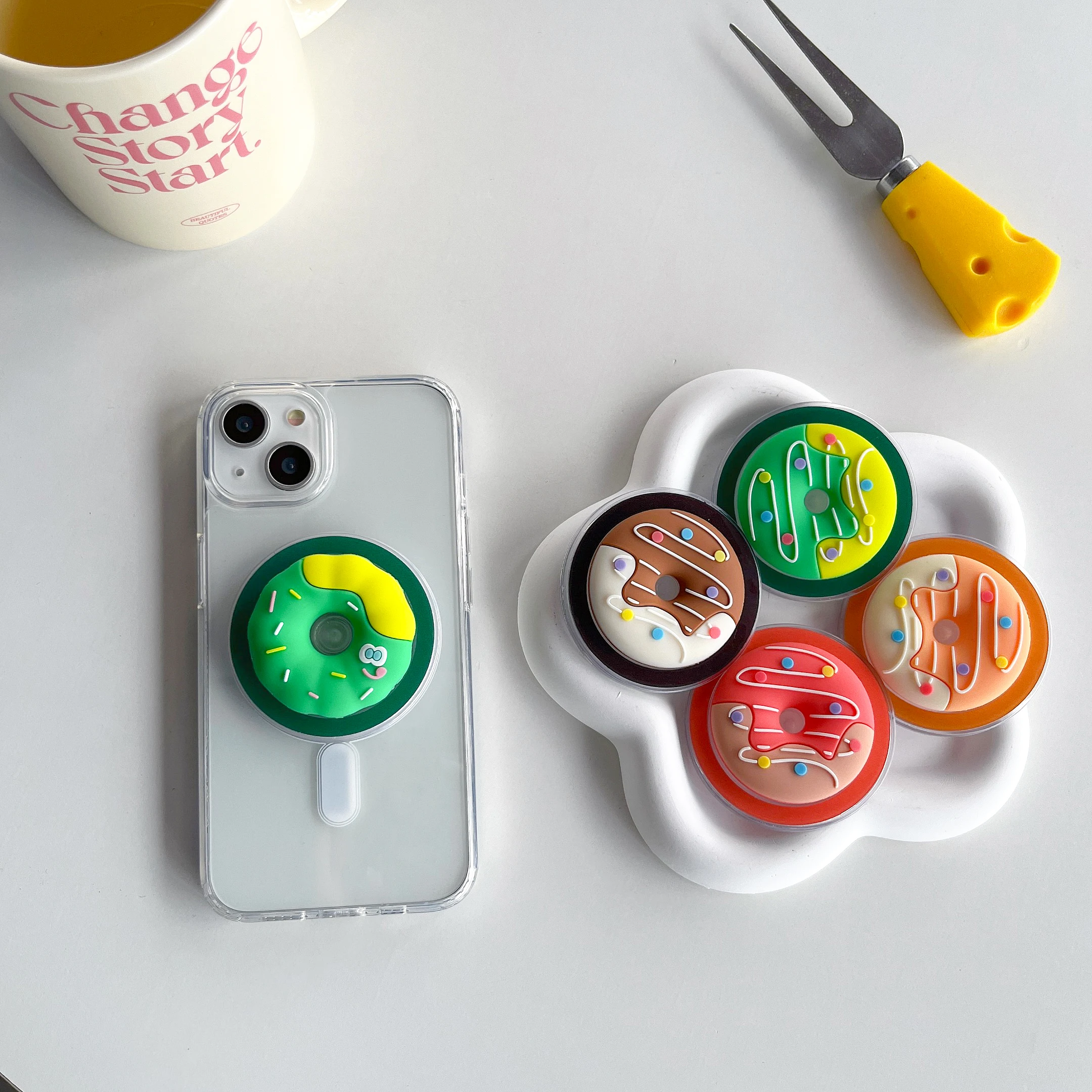 Симпатичный силиконовый пончики магнитный держатель для телефона iPhone 12 13 14 15 Pro Max