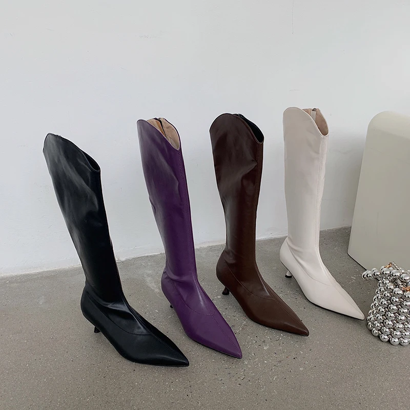 

Women Sock Boots Pointed Toe Stretch Booties White/Black/Purple/Brown Autumn Spring Ladies Sock Boots Side Zipper Size 35-39