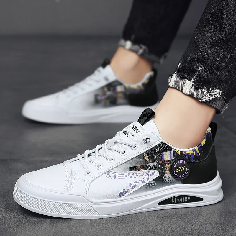 

Мужские кожаные кроссовки без шнуровки, с цветочным принтом