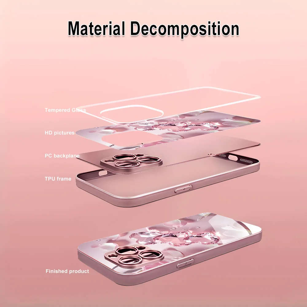 Чехол из закаленного стекла с розовой бабочкой для iPhone 17 Pro Max, чехлы для iPhone 17 Air 16 15 14 Plus 13 12 11 X XS XR 7 8 SE2 Fundas Cover (art.: 3920d1e033ce5) - 3920d1e033ce5