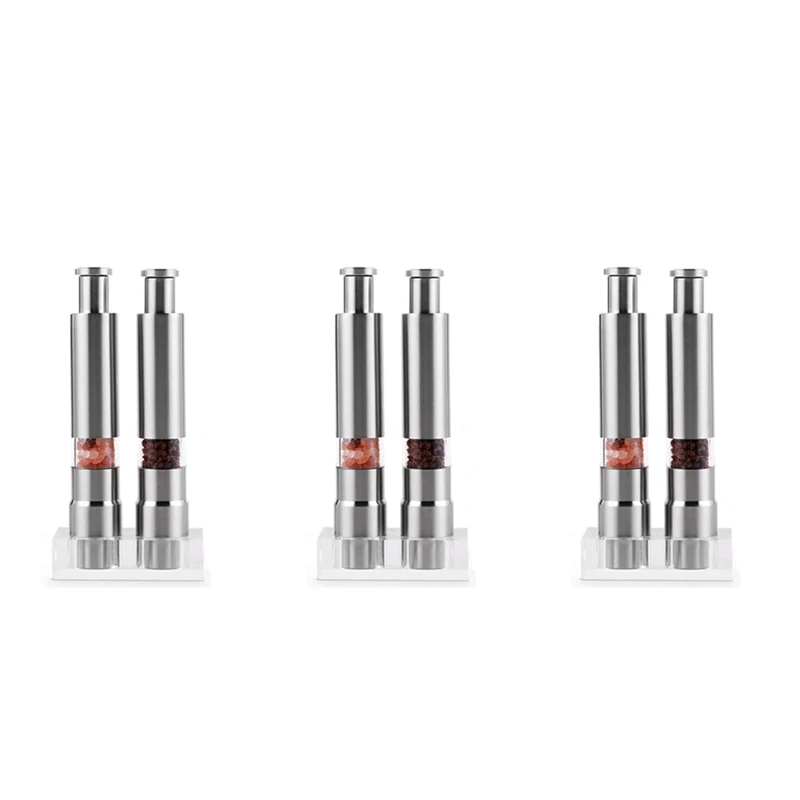 

Salt And Pepper Grinder Set Of 6, Pepper Mill Stainless Steel Salt Shaker Push-Button Manual Glass Salt And Pepper Set