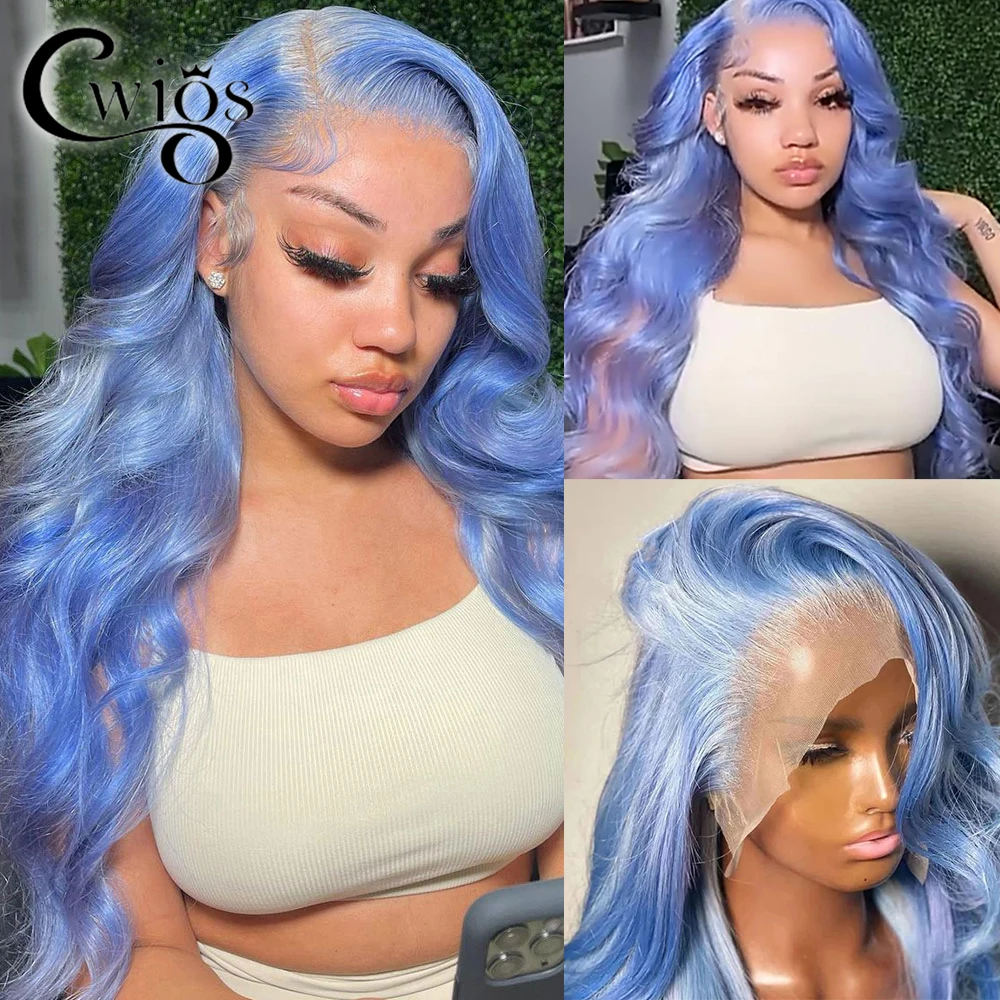 

Blue wig wavy curly hair 180 density front lace glue free women's wig heat resistant cross dressing queen cosplay daily wear
