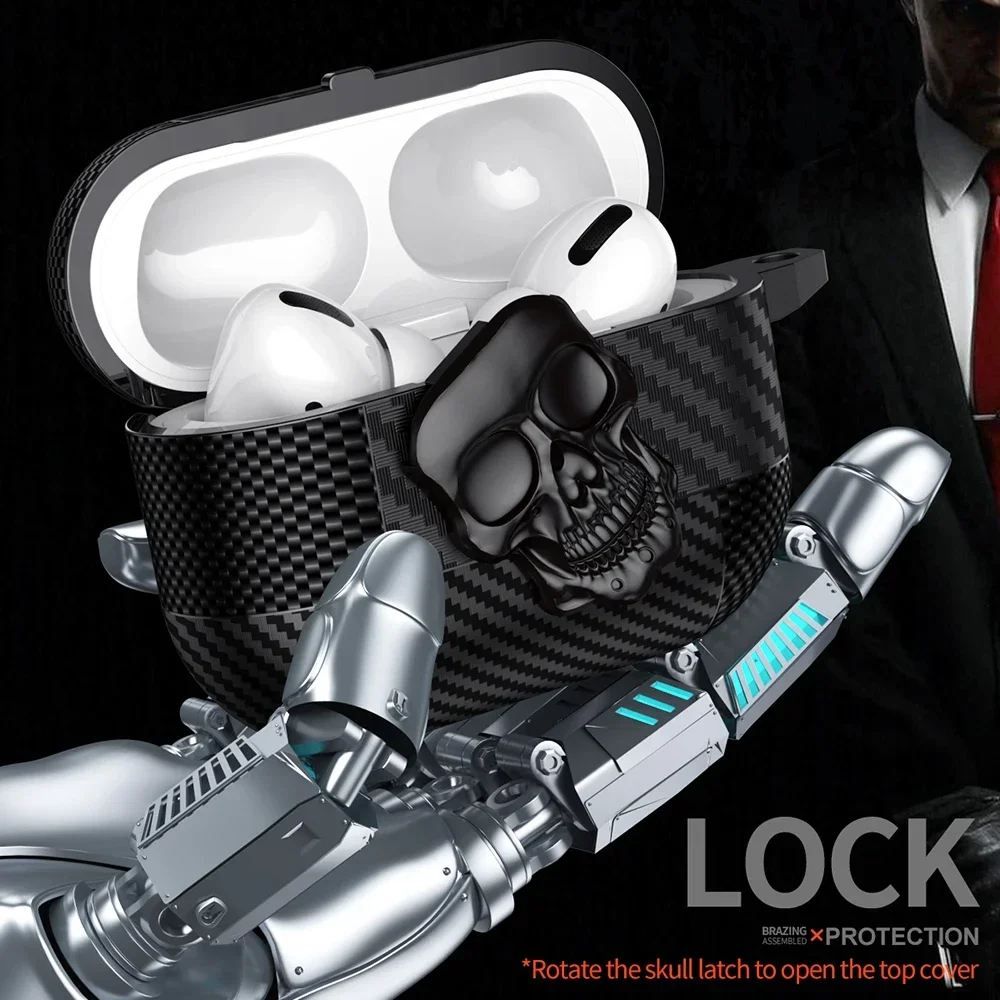 Противоударный чехол с защелкой для Airpods 1 Pro 2 3 4 ANC черный текстурой из