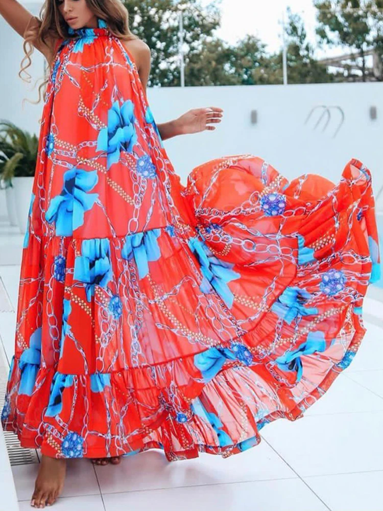 

Женское платье без рукавов, с круглым вырезом и принтом