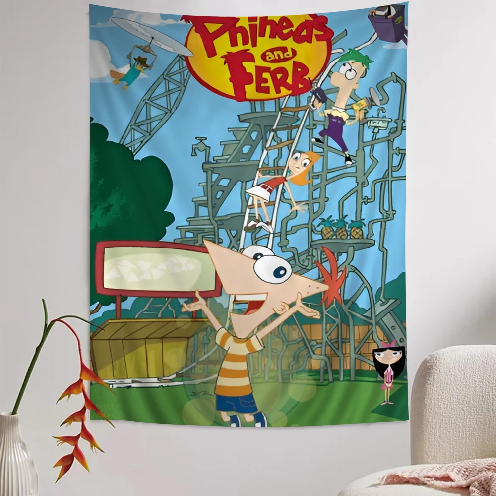 Настенный Гобелен С Рисунком P-Phineas A И Ferb Полиэстер Хлопок Домашний Декор
