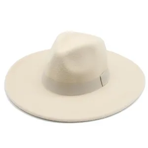 Fedora Hats for Women New 9.5cm Wide Brim Dress Men Caps Felted Hat Panama Church Wedding Ribbon Ban