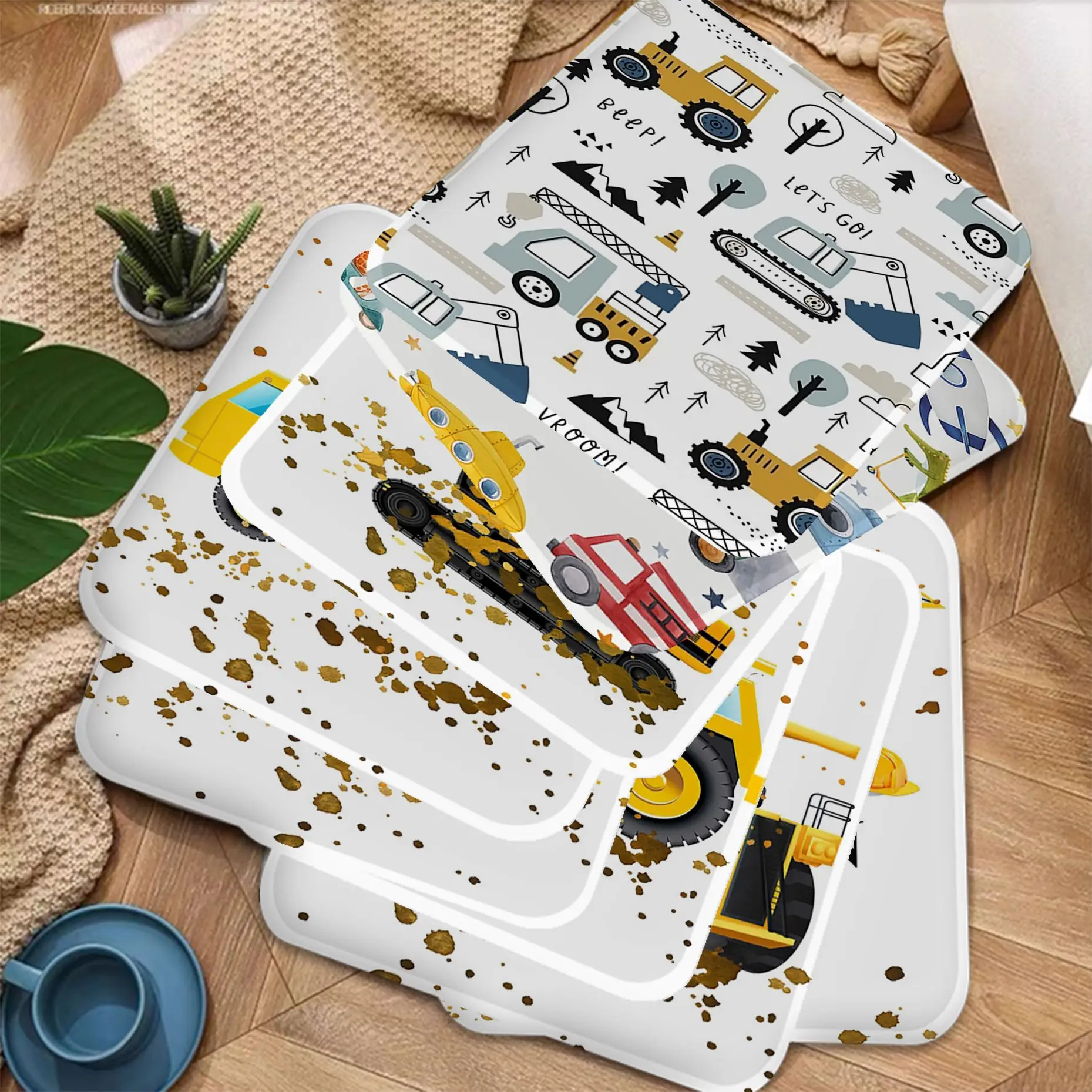 

Cartoon Crane Excavator Tractor Truck Round Sofa Mat Dining Room Table Chair Cushions Unisex Fashion Anti-slip Buttocks Pad