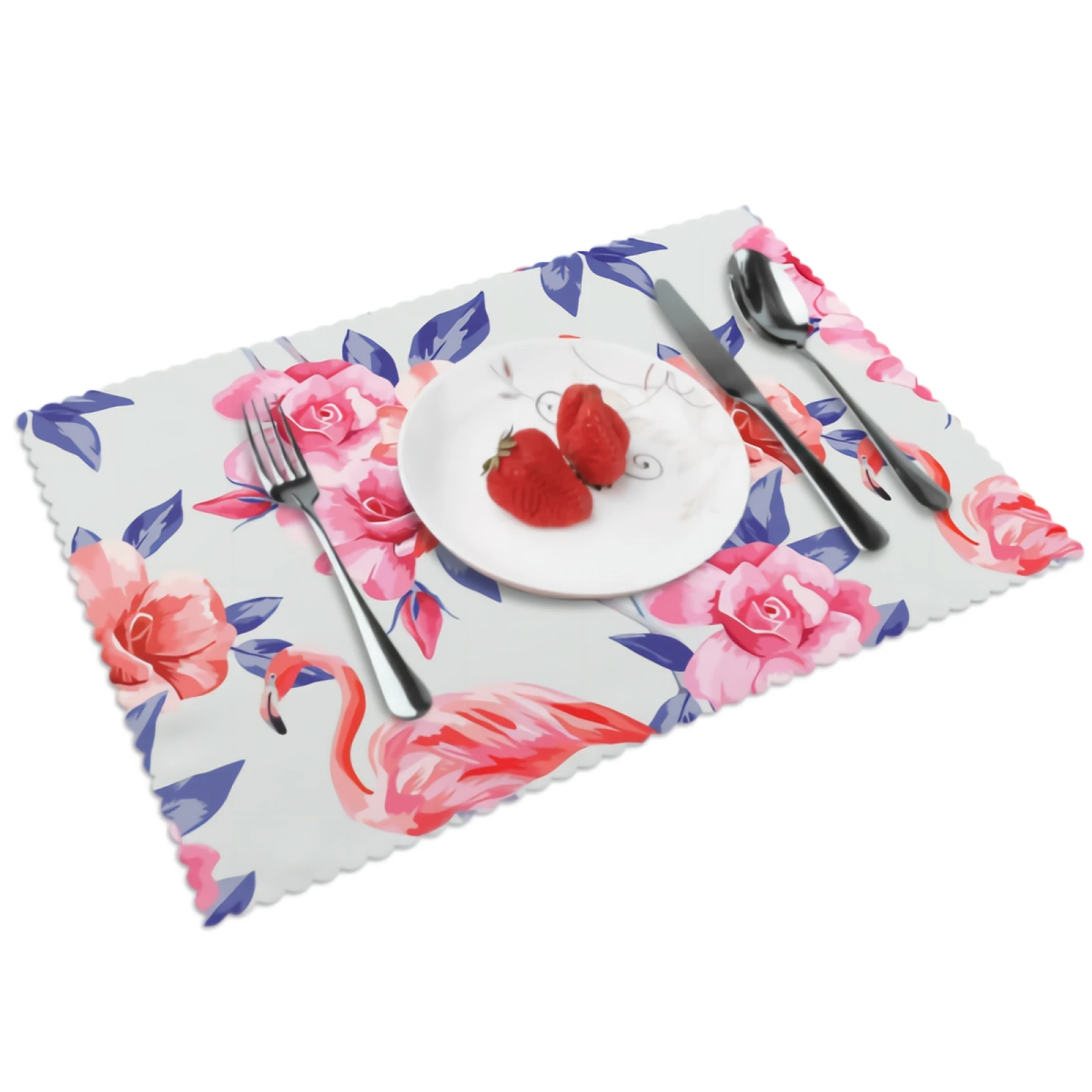 

Watercolor Pink Flamingos Placemats Hand Drawn Rose Placemat Set of 4 Heat-Resisting Non Slip Table Mats
