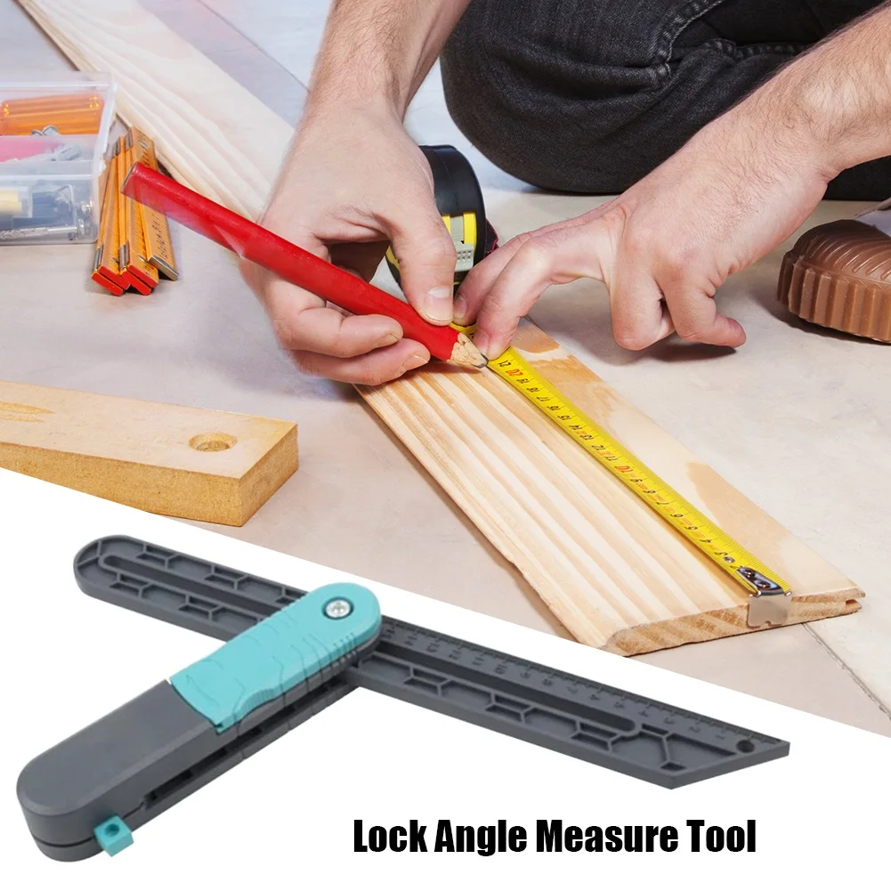 

Lock Angle Measure Tool Plastic Edge Angle Ruler with Lock Pencils Wooden Marking Gauge Protractor Adjustable Woodworking Tools