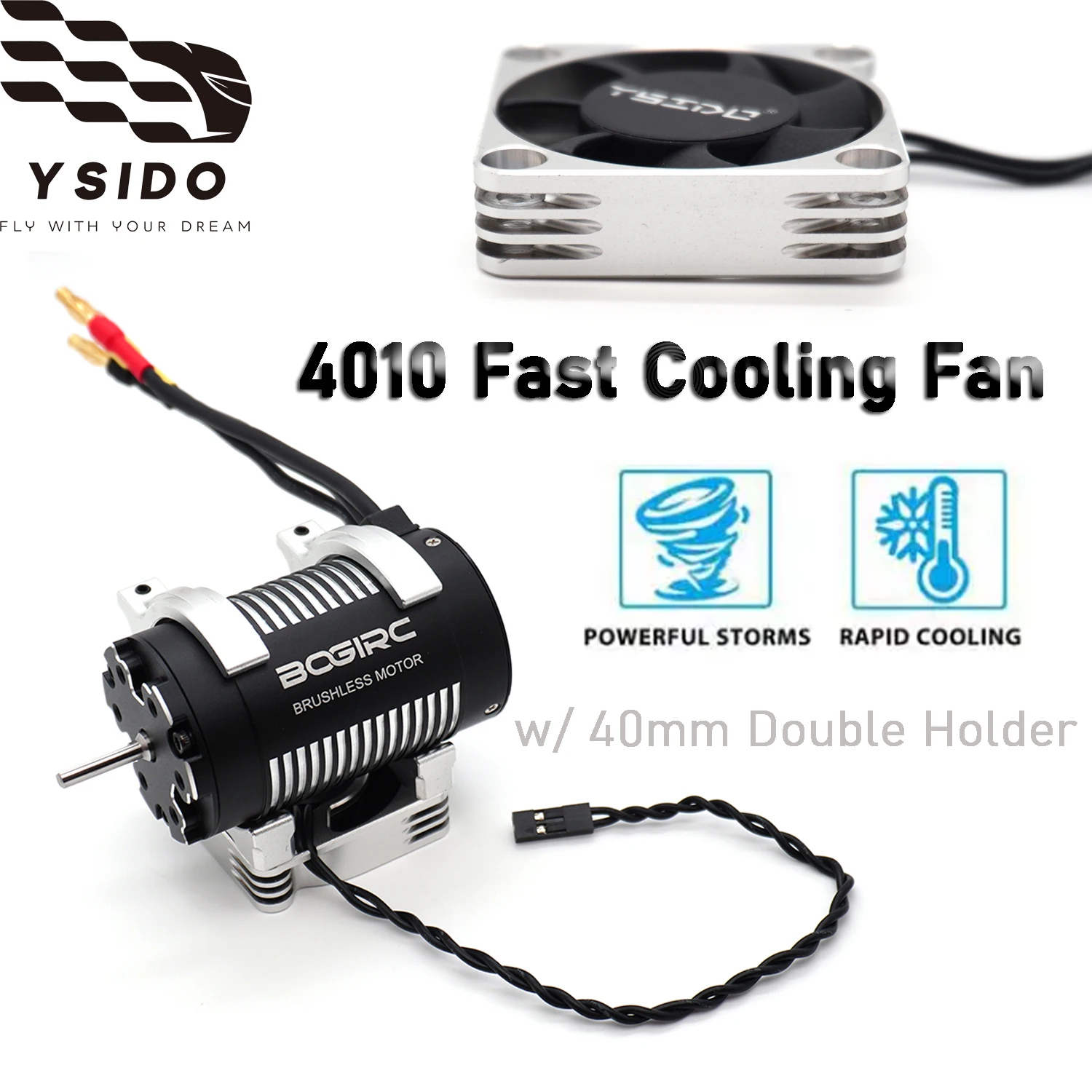 Фото RC Motor 4010 Вентилятор быстрого охлаждения с двойным держателем 40 мм Комбинированный для 1/8 1/10 RC Car 4068 4082 4092 4074 4274 4268 Бесщеточный двигатель №1