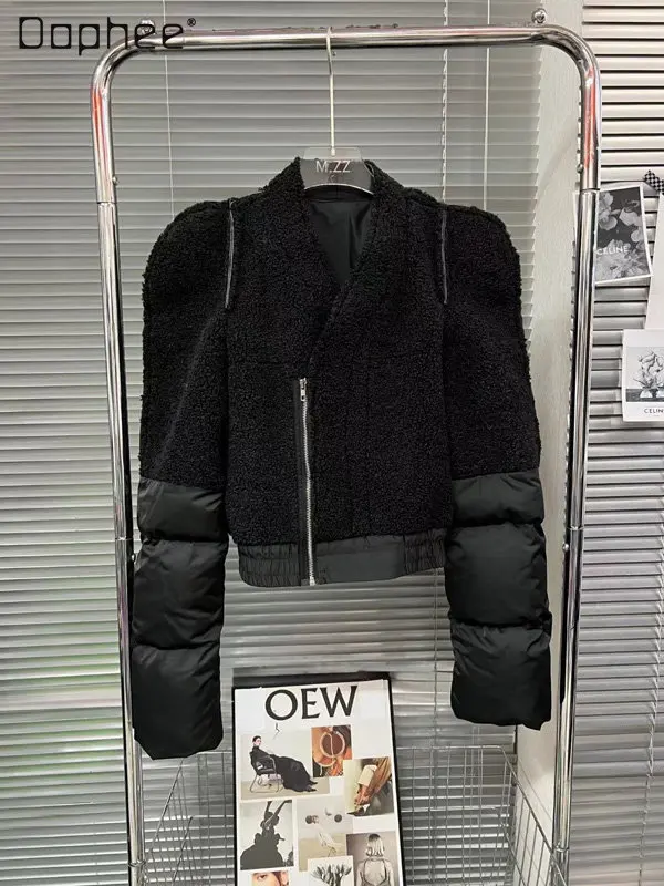 

Зимняя новая дизайнерская нишевая Дизайнерская куртка из овечьей шерсти на молнии, стеганое пальто из хлопка для женщин