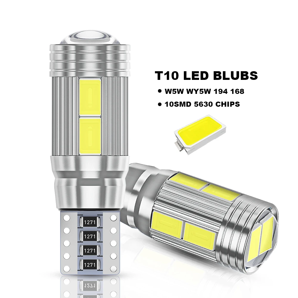

2PCS T10 W5W WY5W 194 LED Bulb Canbus Free Error 10SMD 5630 Chips 6500K 12V White Car Wedge Parking Light Auto Turn Side Lamps