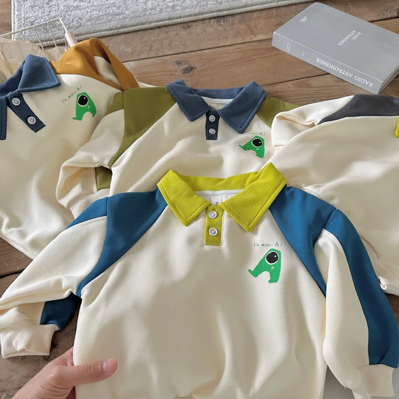 

Новинка 2023, толстовки с воротником с лацканами для девочек и мальчиков, Детские милые топы с длинным рукавом, хлопковые детские повседневные свитшоты, рубашка-поло на весну и осень