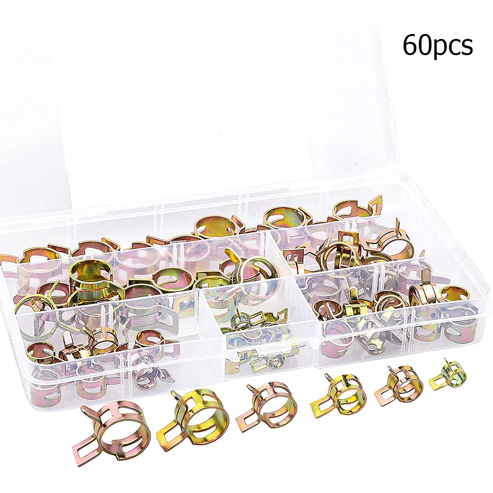 

60pcs Auto Water Oil Pipe Hose Clamp Fuel Line Clamp Spring Band Type Corrosion Resistant Fastener Assortment Kit