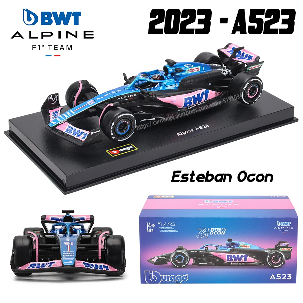 

Bburago 1:43 2023 Alpine F1 Team A523 31# Esteban Ocon 10# Pierre Gasly alloy car model toy series collection gift Die cast