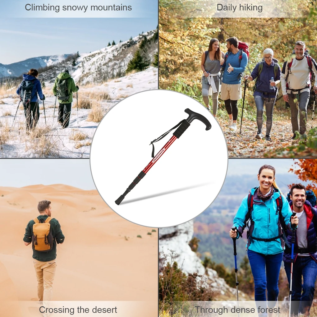 Trekking Poles Hiking Walking Sticks T Grip Mountaineering Backpacking Crutch Aluminum Alloy Anti-shock Portable Skiing Cane |