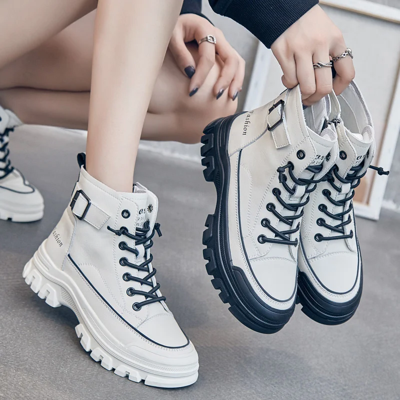 Xiaomi SALUDAS Winter Shoes Genuine Leather Fashion Boots Women Ankle Boots Thick Sole Waterproof Outdoor Casual Sneakers Women