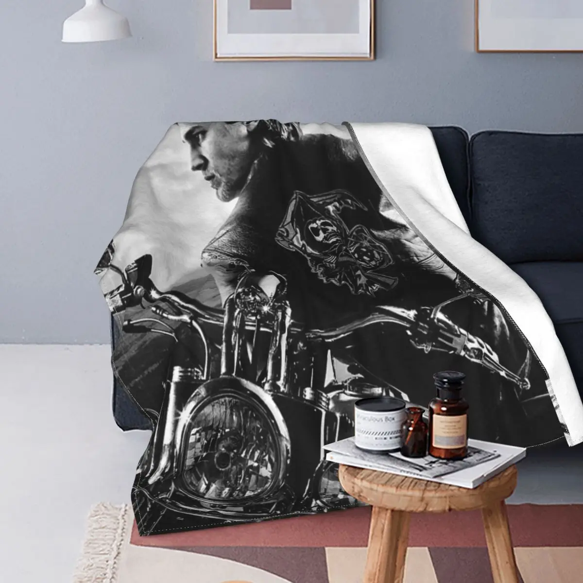 

Sons of Anarchy Jax Teller Crime Pattern Blanket Flannel Death Motorcycle Rock Soft Blanket for Airplane Travel Bed