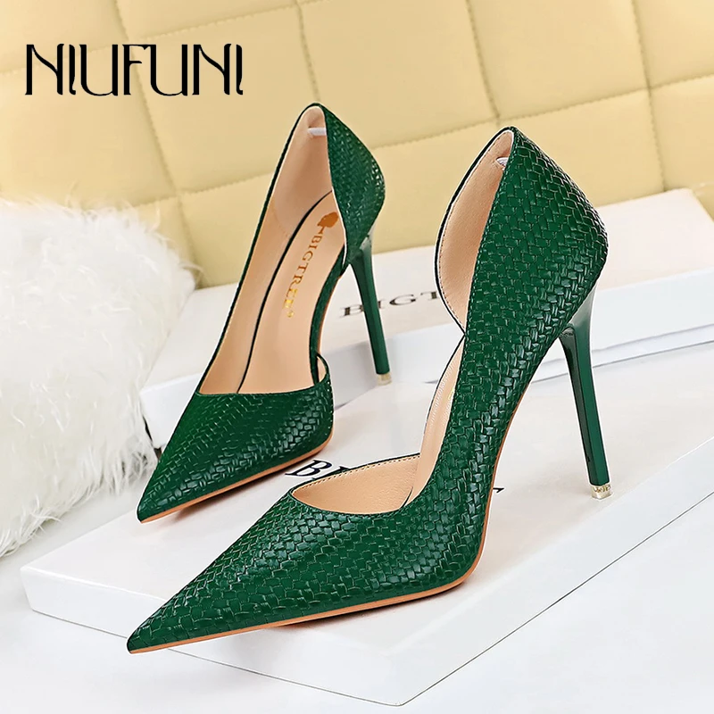 

Pointed Toe Solid Color Leather Stiletto Heels Women Pumps Summer Fashion Slip On Office Work Shoes Simple Elegant Ladies Shoes