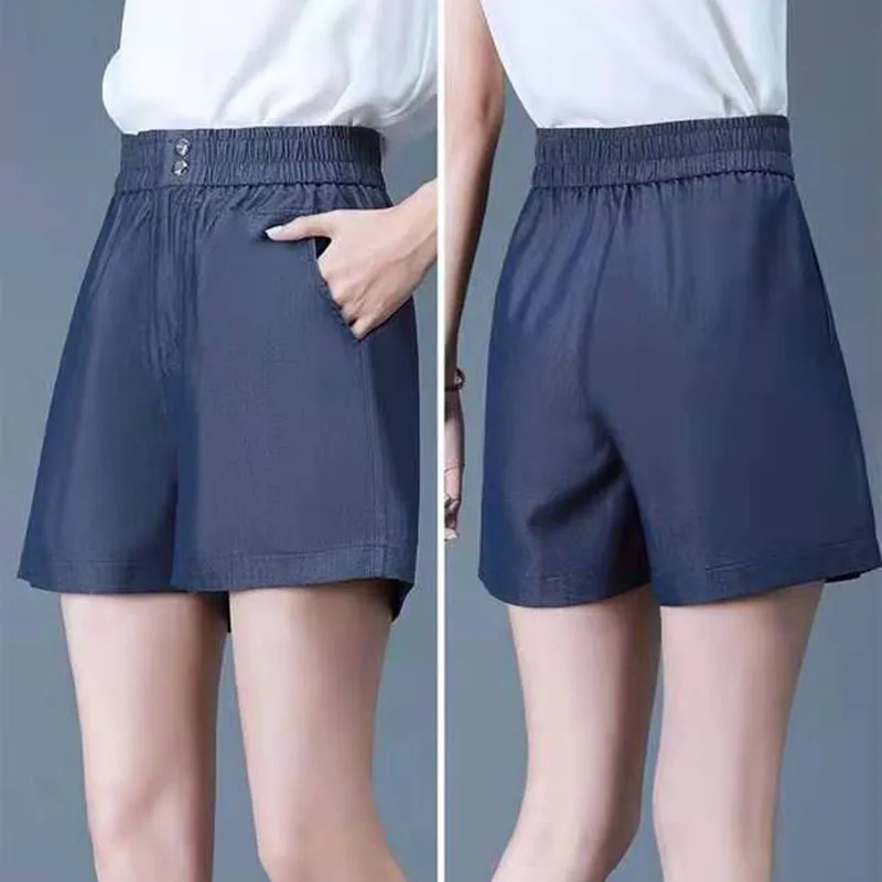 Женские свободные короткие джинсовые шорты из ледяного шелка с высокой талией