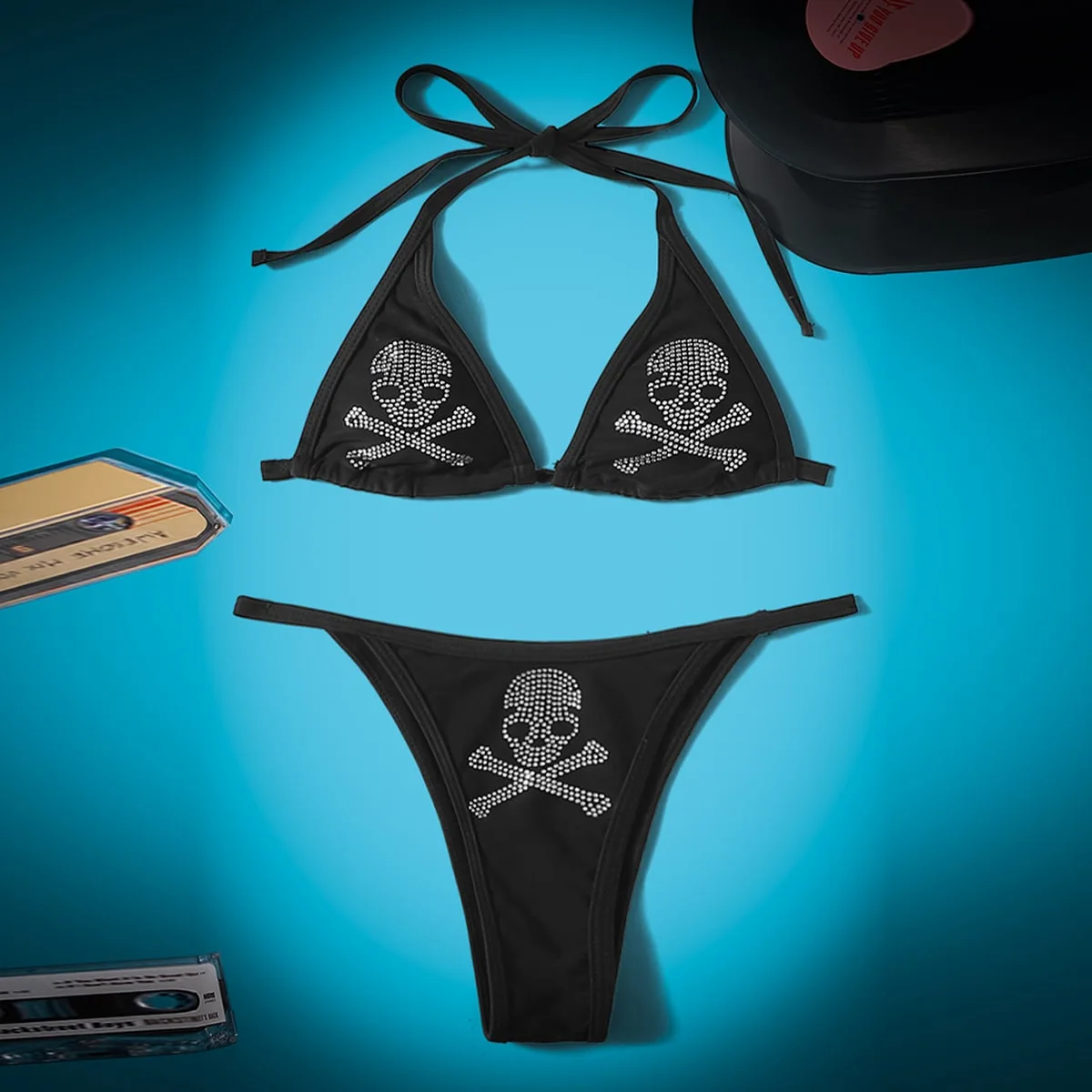 Сексуальное готическое бикини на шнуровке с низкой талией комплекты пляжный