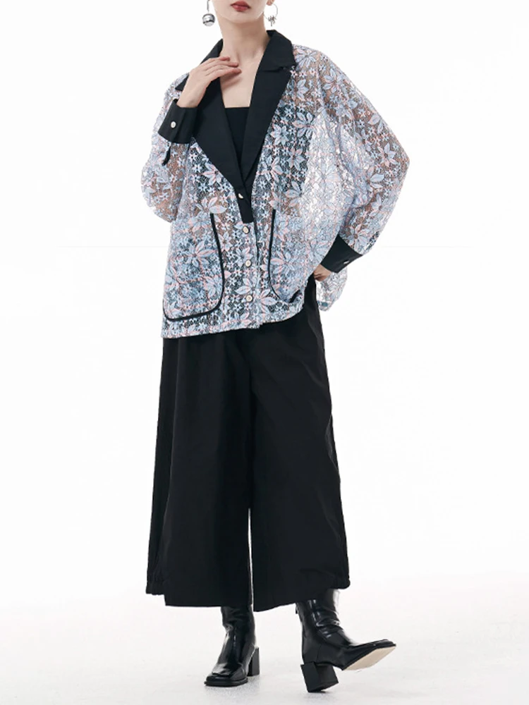 [EAM] Женский кружевной карманный повседневный пиджак большого размера новая