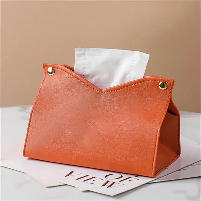 

V-shape PU Leather Tissue Storage Bag Reusable Refillable Large Capacity Holder Towel Dispenser Container Living Room Office