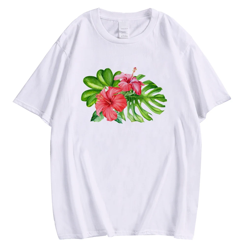 

CLOOCL Flower Printed T-shirt 100% Cotton Polynesia Hibiscus Monstera T-shirts Fashion Pullover Tees Harajuku Streetwear