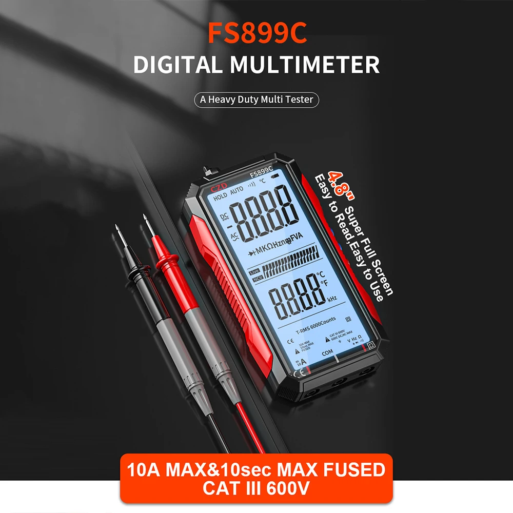 

CZD-FS899C Full-screen Digital Multimeter Rechargeable 6000 Counts AC/DC High Precision Intelligent Auto Handheld Multimeter