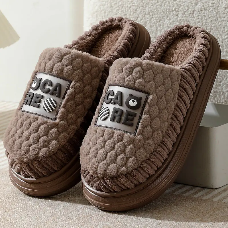 Тапки мужские на толстой подошве домашняя обувь плюшевые теплые хлопковые