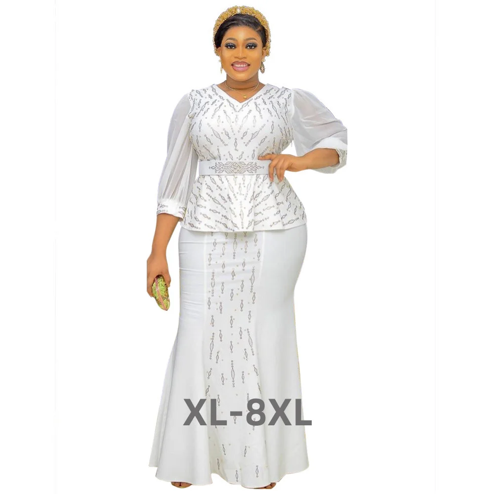 

Plus Size Elegant Office Ladies 2 Pieces Skirts Sets Blouse & Long Skirts Luxury Evening Night Party Wedding Vestidos 3xl 4xl