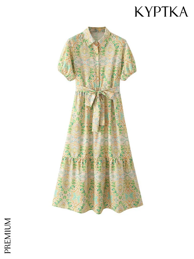 

Платье-миди женское с поясом, коротким рукавом и пуговицами спереди