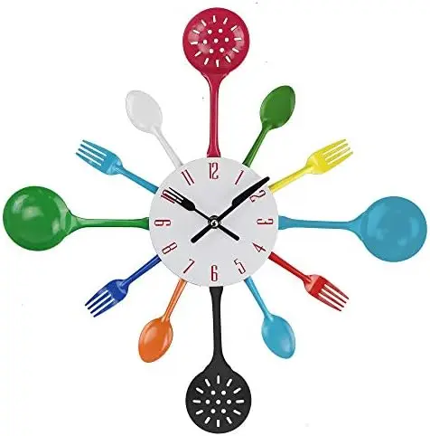 

Reloj de Cocina Efecto Espejo con diseño de Cuchara, Tenedor, cubertería, Adhesivo Extraible 3D para decoración del hogar (P