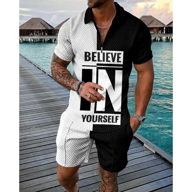 2023 Brand Men's Summer Polo Set Tracksuit Loose Short Sleeve Clothing For Men Casual Social Polo Shirt Two Piece Suit