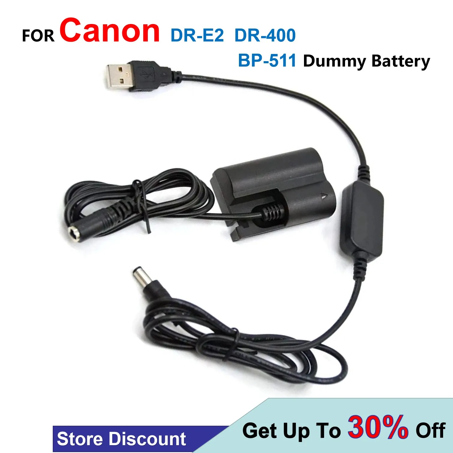 

BP-511 Dummy Battery DR-E2 DR-400 DC Coupler + 5V USB Cable Adapter For Canon ACK-E2 EOS 5D 10D 20D 20Da 30D 40D 50D D30 D60