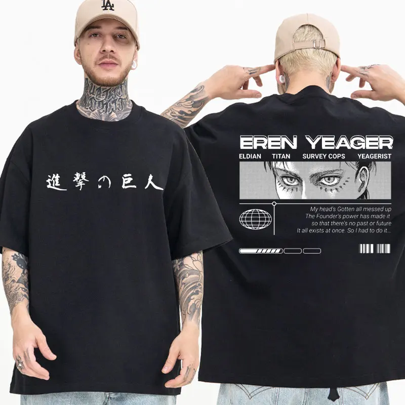 

Japanese Anime Attack on Titan Eren Jaeger Men Women T-shirts Harajuku Oversized Graphics Print Short Sleeve T Shirt Tops Male