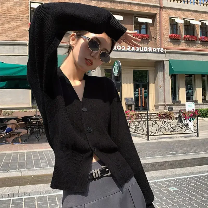 Женские кардиганы на пуговицах весенние вязаные топы с v-образным вырезом