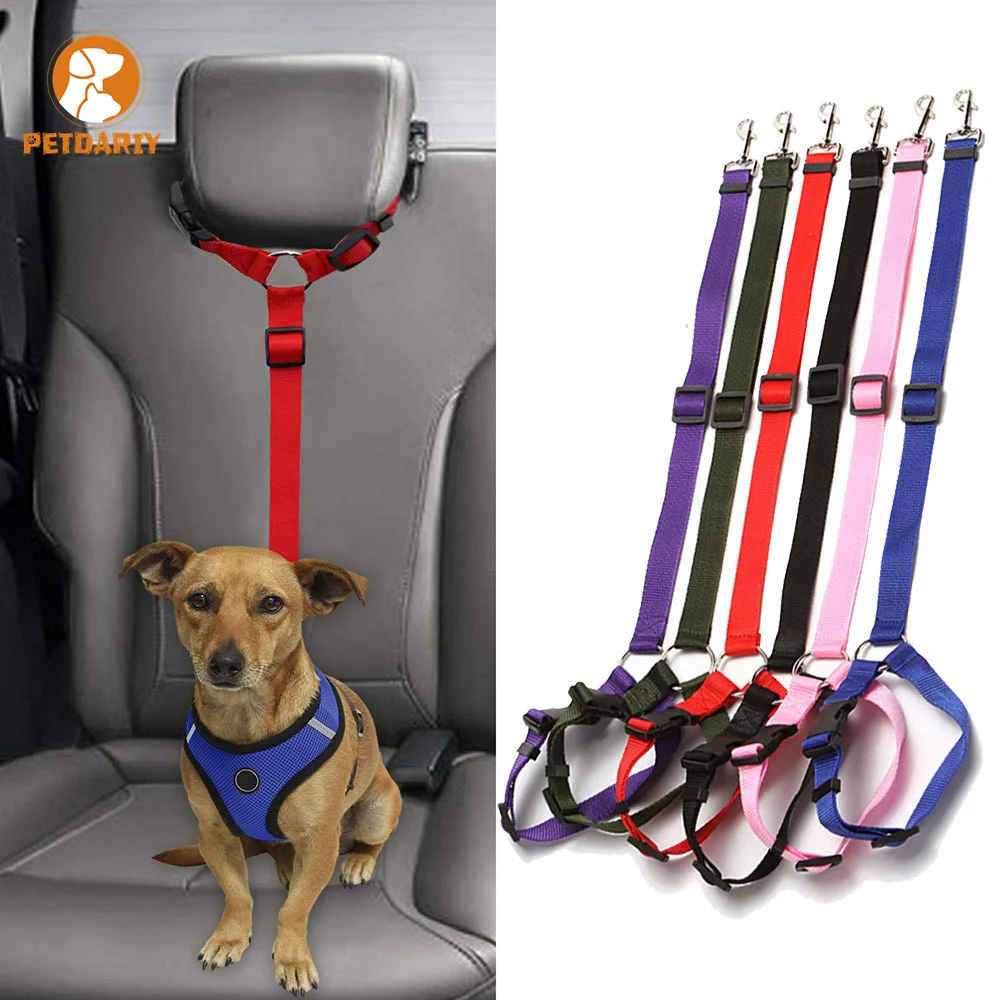 

Dog And Cat Pets Safety Adjustable Lead Harness Strap Car Seat Belt Stroller Travel Clip Backseat Traction Belts accessories