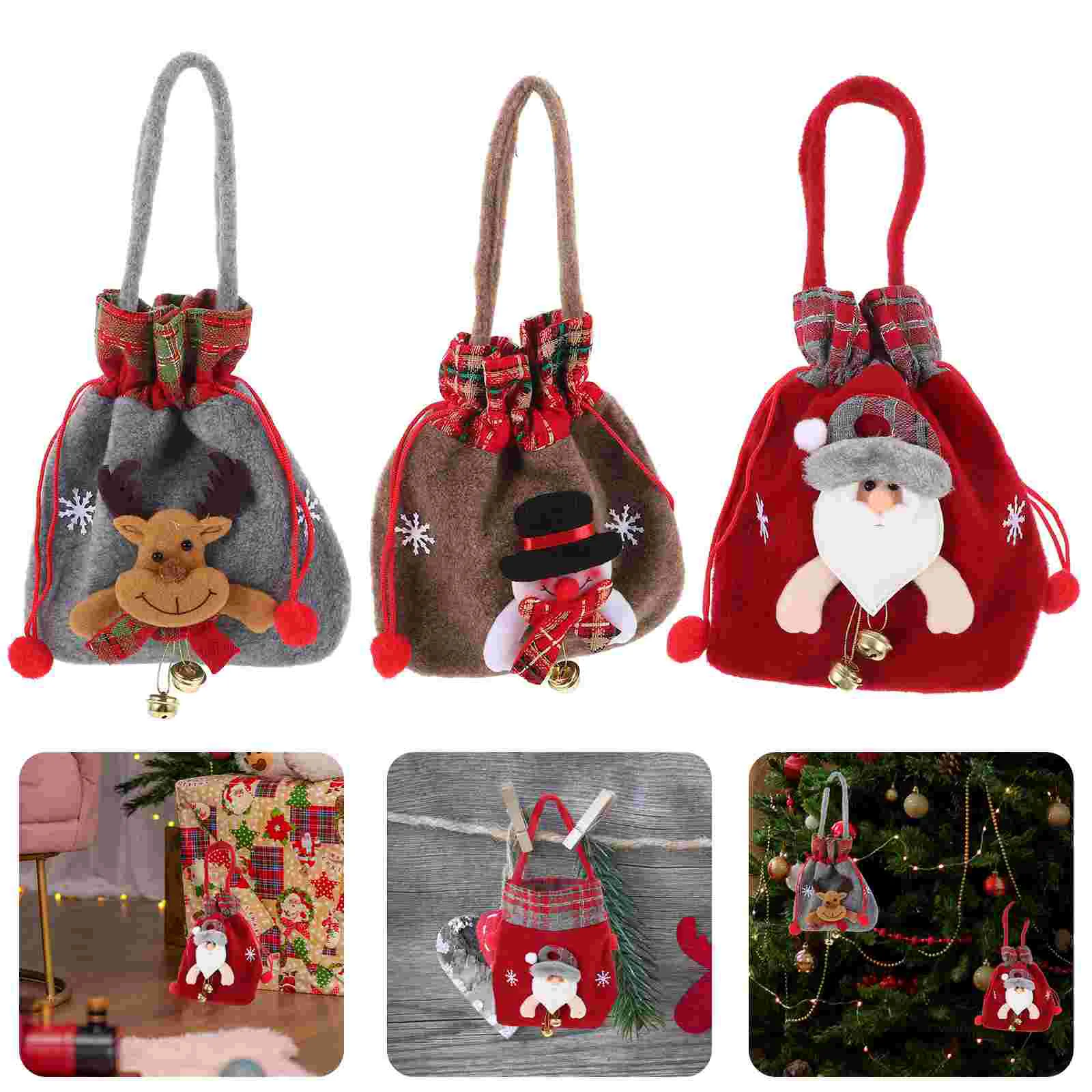 

3 Pcs Christmas Goodie Bags Empty Birthday Presents Storage Treat Candy Gift Fabric Gifts Cloth Drawstring Small Child