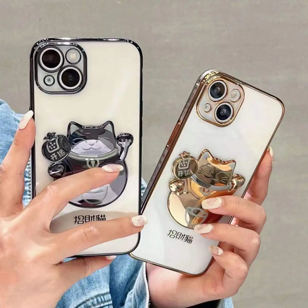

Cartoon 3D Lucky Cat Soft TPU Phone Case for iPhone 13 Pro Max 12 11 Fashion Transparent Shockproof Cute Cover