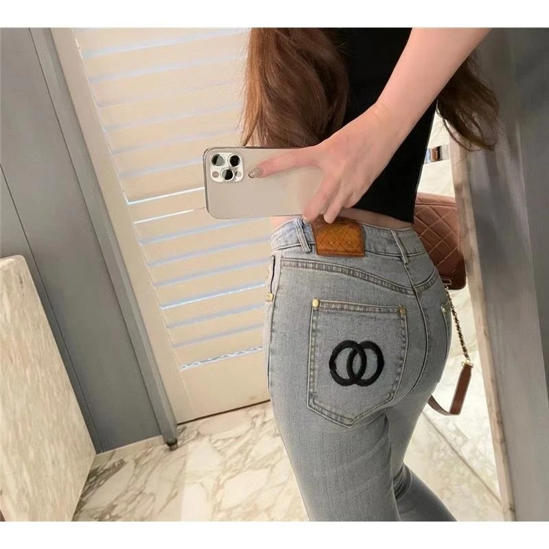 

Fashion New Jeans Women Slim Joker Embroidered Leggings Women Fake Pierced Pencil Pants
