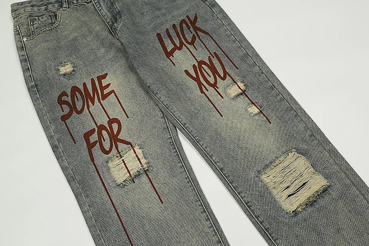 Men's Clothing Korean Fashion Clothing Men Jeans Letter Print Retro Hip Hop High Street Style Y2k Streetwear Luxury Jeans Casual