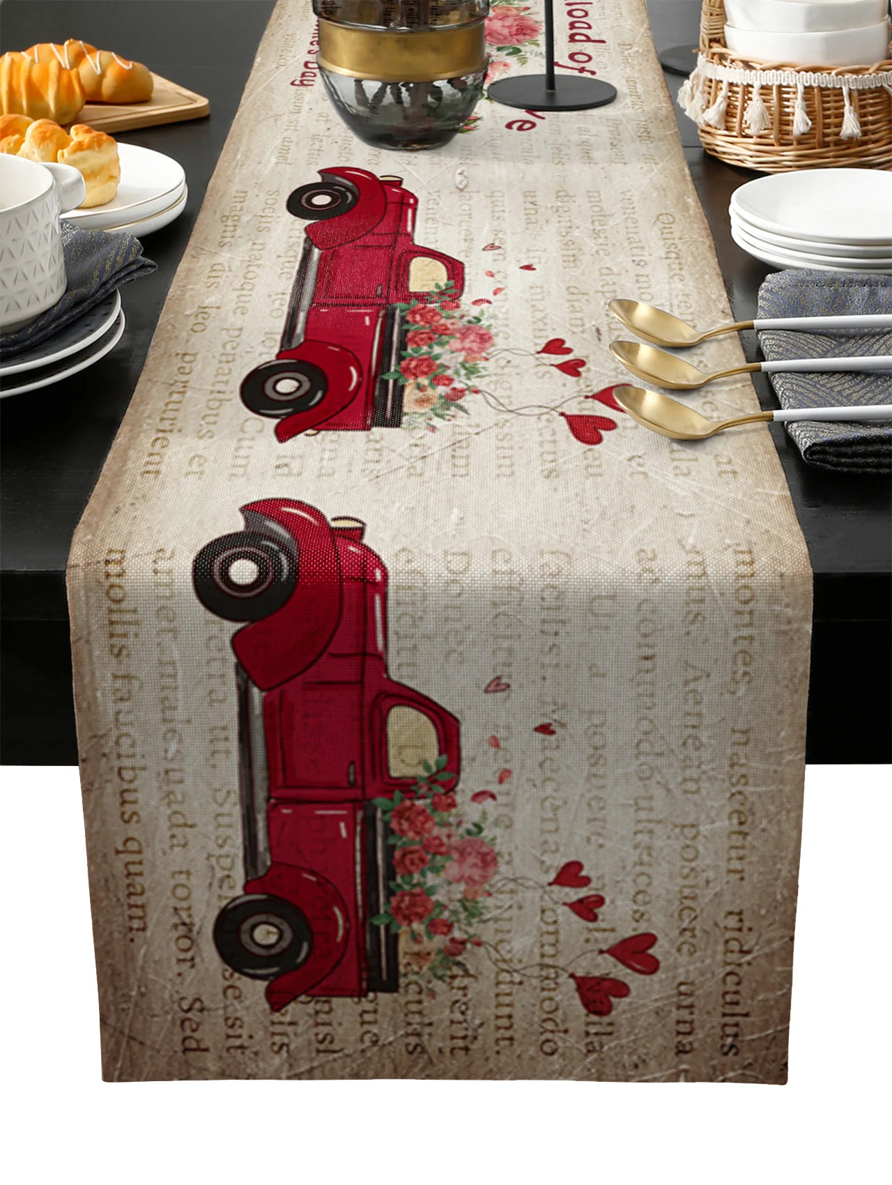 

Valentines Day Truck Flowers Table Runner Wedding Festival Table Decoration Home Decor Kitchen Table Runners Placemats