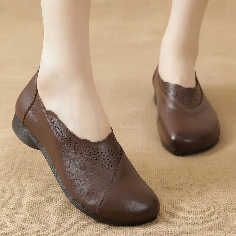 

DOGHC 2022 Women Heeled Loafers Black Leather Shallow Shoes Newest Vintage Flats Designer Shoes Ladies Cozy Shoes Women Shoes
