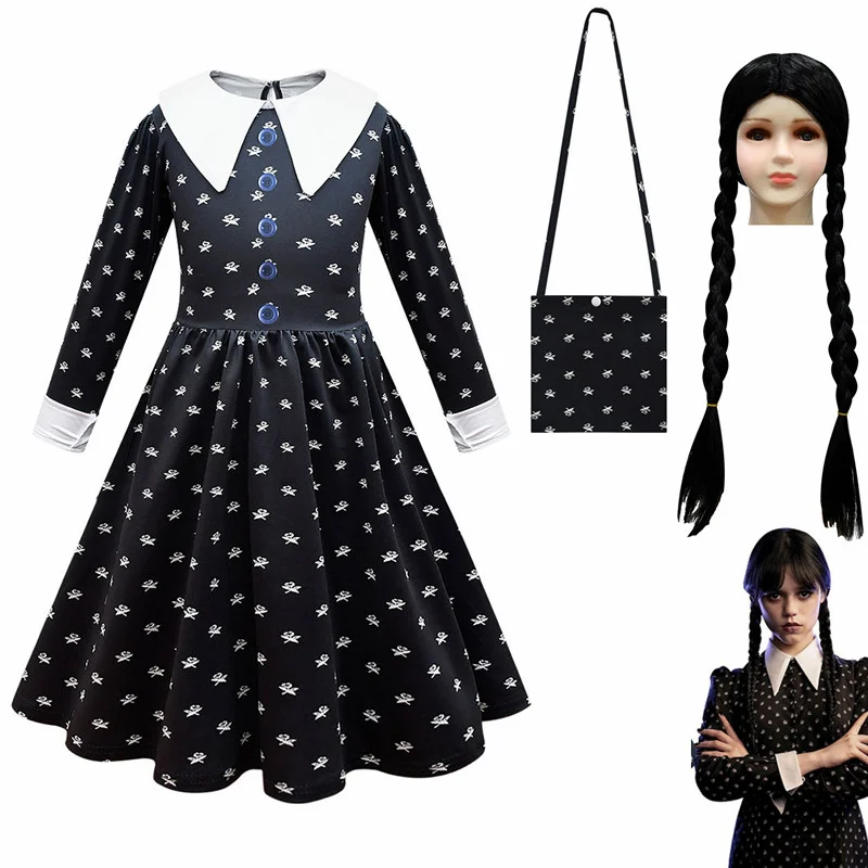 Robe noire pour enfants  Costume Cosplay de la famille «Addams»  gothique  Halloween