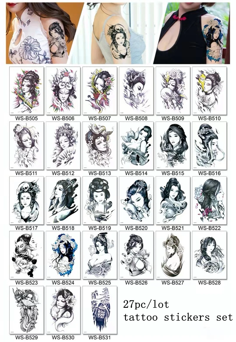 

Sdotter 2022 Wholesale Flower Half Arm Tattoo Stickers Set Men Women Waterproof Totem Chest Fake Tattoo Big Picture Color Sexy T