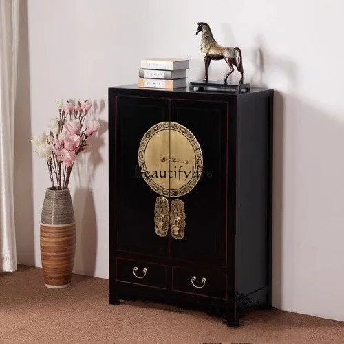 Новый китайский многослойный шкаф для обуви из цельного дерева старинная черная