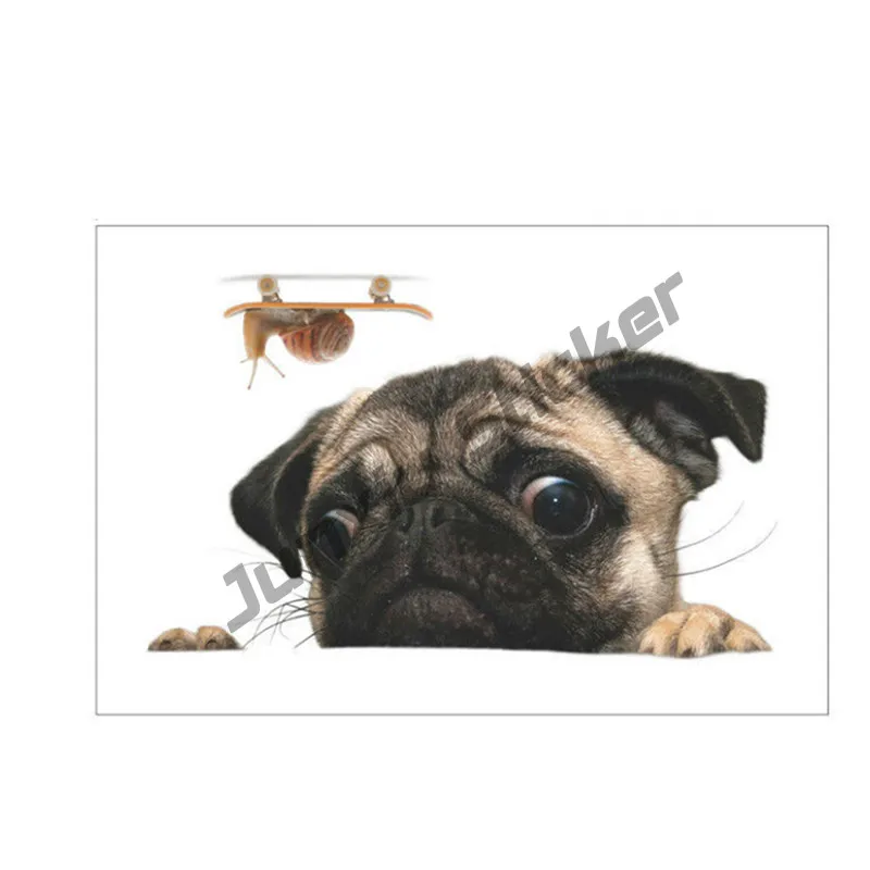 

3D Pug Dogs Watch Snail Car-Stickers for Window Bumper Trunk Auto Motorcycle Uv Protection Vinyl Decoration 18*12cm